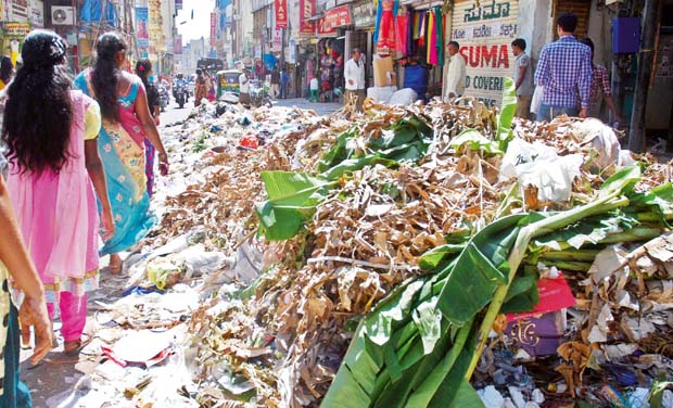 Garbage dumped on Avenue road in Bengaluru on Friday (Photo: Shashidhar B.) Garbage dumped on Avenue road in Bengaluru on Friday (Photo: Shashidhar B.)
